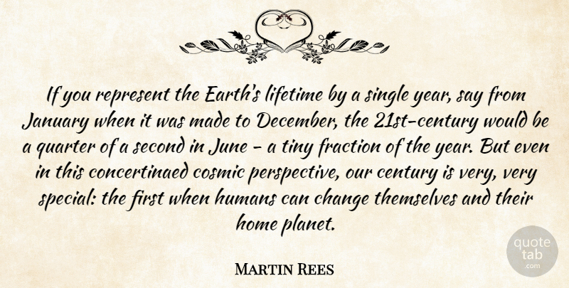 Martin Rees Quote About Century, Change, Cosmic, Fraction, Home: If You Represent The Earths...
