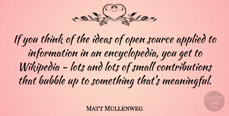 Matt Mullenweg Quote About Applied, Bubble, Information, Lots, Open: If You Think Of The...