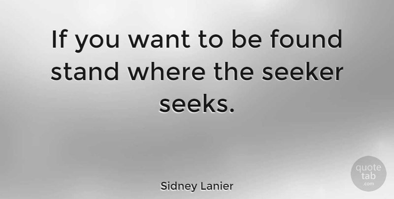 Sidney Lanier Quote About Want, Awareness, Found: If You Want To Be...