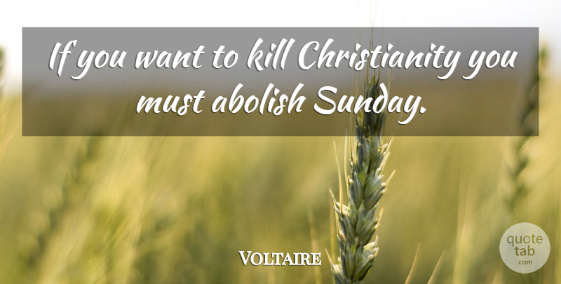 Voltaire Quote About Sunday, Want, Christianity: If You Want To Kill...