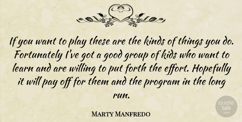Marty Manfredo Quote About Forth, Good, Group, Hopefully, Kids: If You Want To Play...