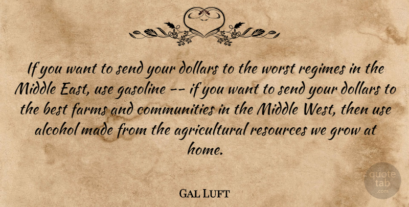 Gal Luft Quote About Alcohol, Best, Dollars, Farms, Gasoline: If You Want To Send...