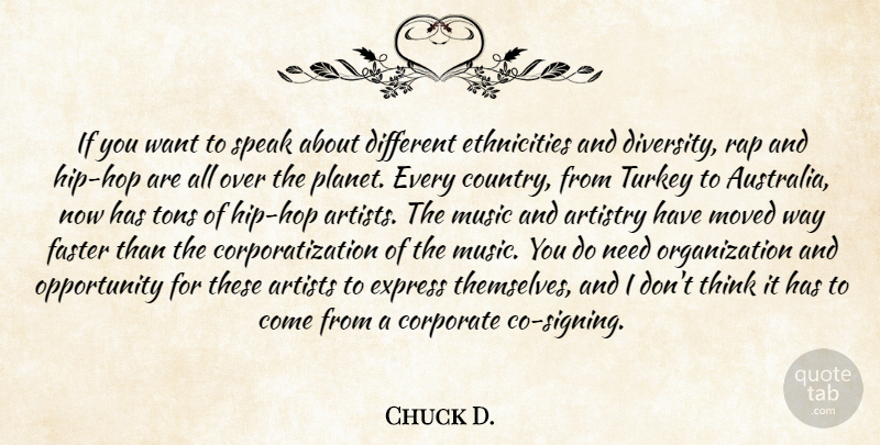 Chuck D. Quote About Country, Rap, Opportunity: If You Want To Speak...