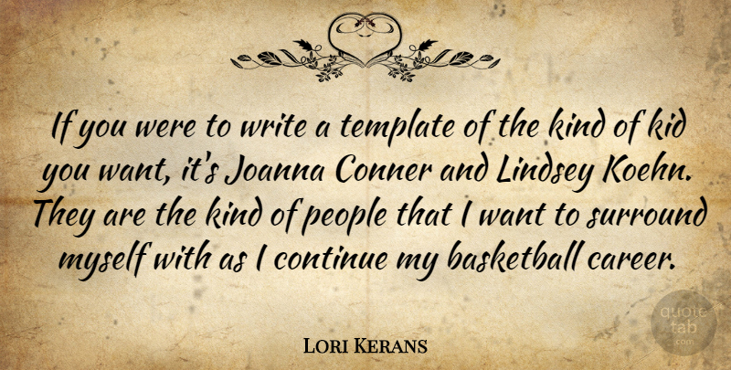 Lori Kerans Quote About Basketball, Continue, Kid, People, Surround: If You Were To Write...