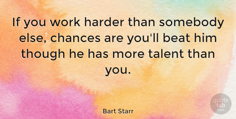 Bart Starr Quote About Football, Hard Work, Chance: If You Work Harder Than...