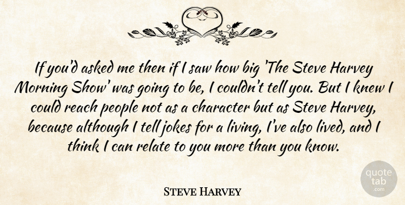 Steve Harvey Quote About Morning, Character, Thinking: If Youd Asked Me Then...