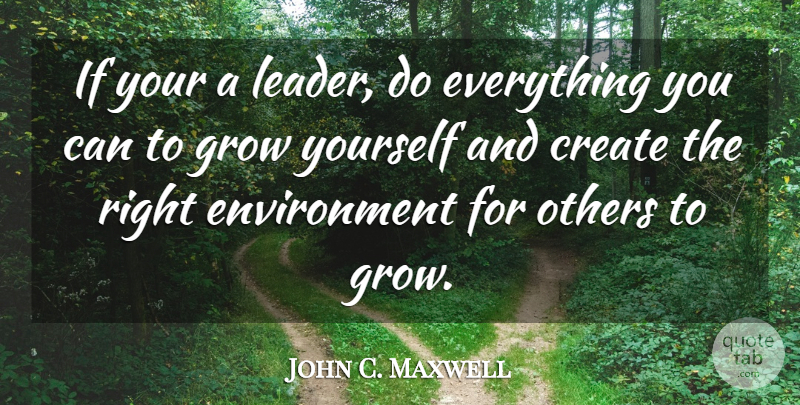 John C. Maxwell Quote About Leader, Environment, Grows: If Your A Leader Do...