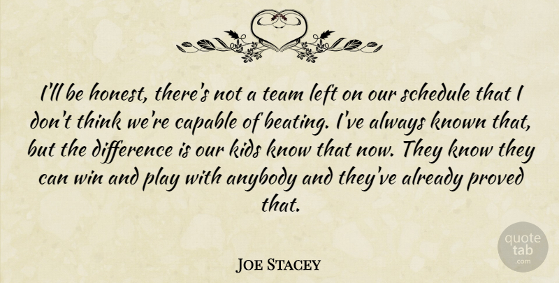 Joe Stacey Quote About Anybody, Capable, Difference, Kids, Known: Ill Be Honest Theres Not...