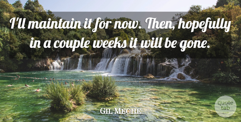 Gil Meche Quote About Couple, Hopefully, Maintain, Weeks: Ill Maintain It For Now...