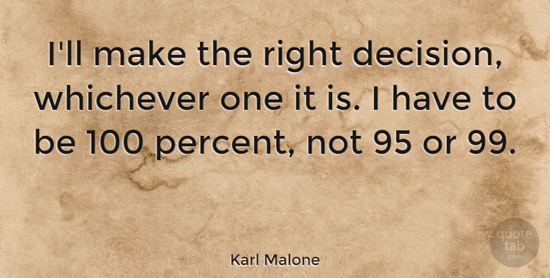 Karl Malone Quote About Basketball, Decision, Percent: Ill Make The Right Decision...