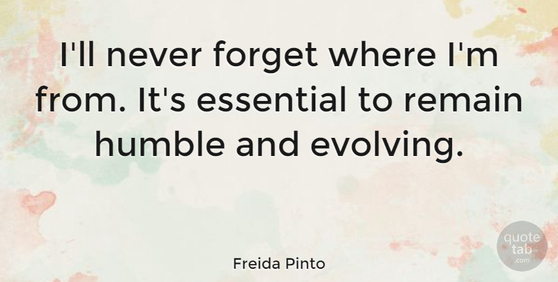 Freida Pinto Quote About Humble, Essentials, Never Forget: Ill Never Forget Where Im...