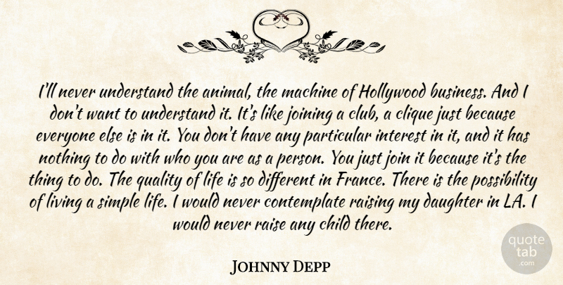 Johnny Depp Quote About Child, Clique, Daughter, Hollywood, Interest: Ill Never Understand The Animal...