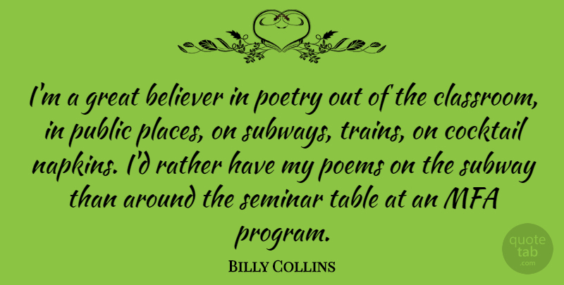 Billy Collins Quote About Believer, Cocktail, Great, Poems, Poetry: Im A Great Believer In...
