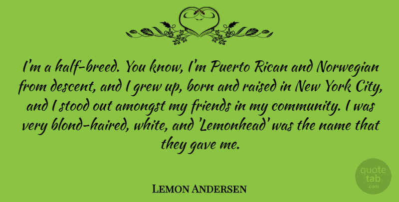 Lemon Andersen Quote About Amongst, Born, Gave, Grew, Name: Im A Half Breed You...