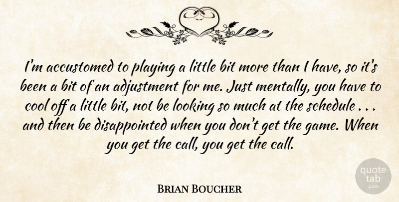 Brian Boucher Quote About Accustomed, Adjustment, Bit, Cool, Looking: Im Accustomed To Playing A...