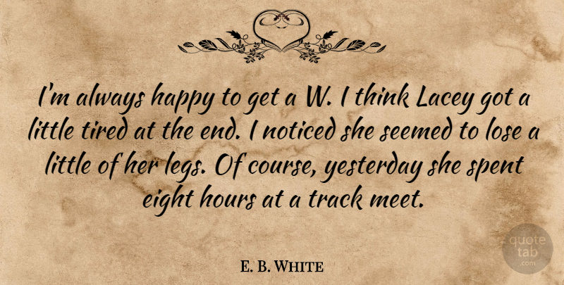 E. B. White Quote About Eight, Happiness, Happy, Hours, Lose: Im Always Happy To Get...