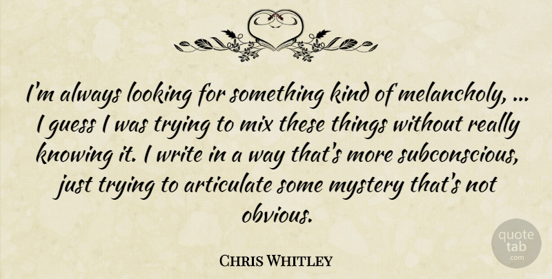 Chris Whitley Quote About Articulate, Guess, Knowing, Looking, Mix: Im Always Looking For Something...