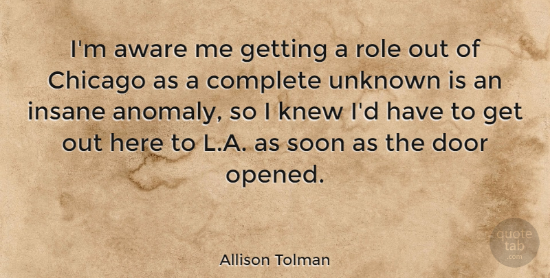 Allison Tolman Quote About Aware, Complete, Insane, Knew, Role: Im Aware Me Getting A...