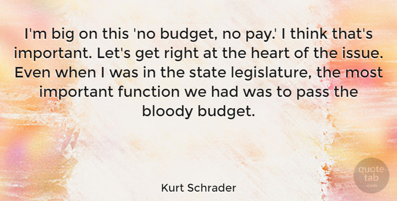 Kurt Schrader Quote About Bloody, Function, Pass, State: Im Big On This No...