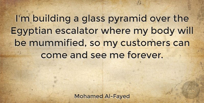 Mohamed Al-Fayed Quote About Pyramids, Glasses, Forever: Im Building A Glass Pyramid...