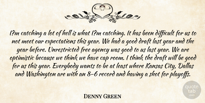 Denny Green Quote About Agency, Cap, Catching, Dallas, Difficult: Im Catching A Lot Of...