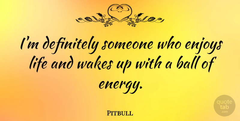 Pitbull Quote About Enjoy Life, Balls, Wake Up: Im Definitely Someone Who Enjoys...