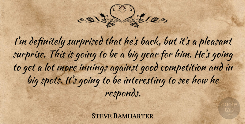 Steve Ramharter Quote About Against, Competition, Definitely, Good, Innings: Im Definitely Surprised That Hes...