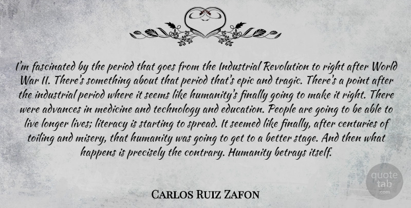 Carlos Ruiz Zafon Quote About War, Technology, Epic: Im Fascinated By The Period...