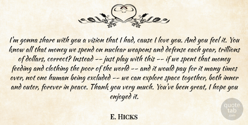 E. Hicks Quote About Both, Cause, Clothing, Defense, Enjoyed: Im Gonna Share With You...