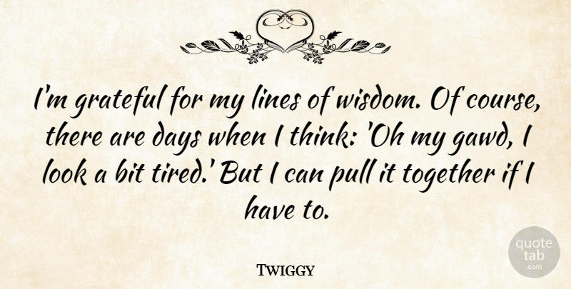 Twiggy Quote About Bit, Days, Lines, Pull, Wisdom: Im Grateful For My Lines...