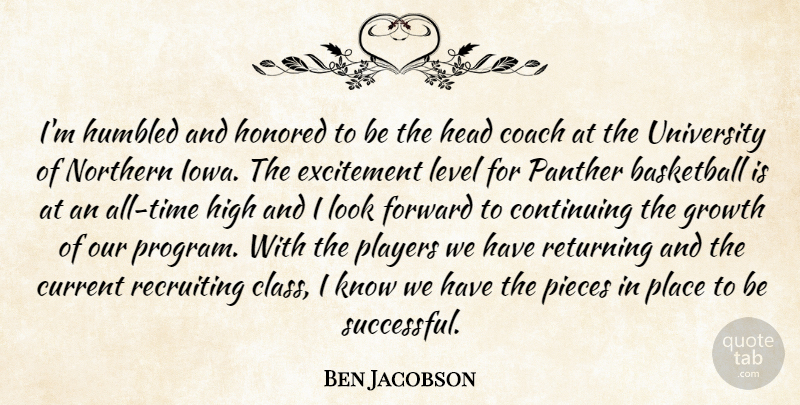 Ben Jacobson Quote About Basketball, Coach, Continuing, Current, Excitement: Im Humbled And Honored To...