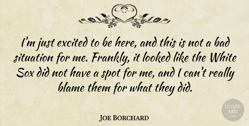 Joe Borchard Quote About Bad, Blame, Excited, Looked, Situation: Im Just Excited To Be...