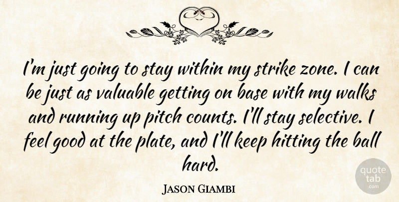 Jason Giambi Quote About Ball, Base, Good, Hitting, Pitch: Im Just Going To Stay...