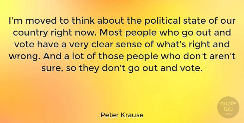 Peter Krause Quote About Clear, Country, Moved, People, State: Im Moved To Think About...