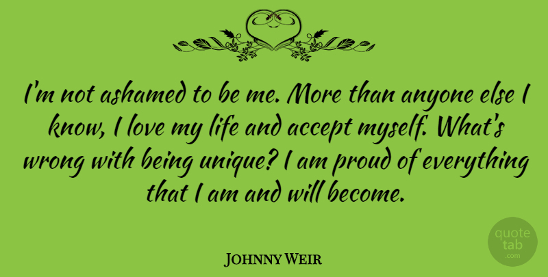 Johnny Weir Quote About Accept, Anyone, Ashamed, Life, Love: Im Not Ashamed To Be...