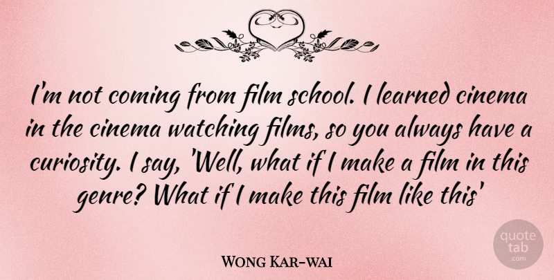 Wong Kar-wai Quote About School, Curiosity, What If: Im Not Coming From Film...
