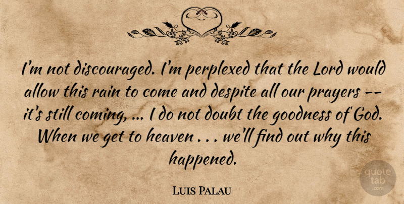 Luis Palau Quote About Allow, Despite, Doubt, Goodness, Heaven: Im Not Discouraged Im Perplexed...