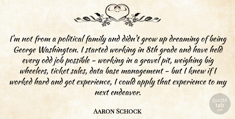 Aaron Schock Quote About Apply, Base, Data, Dreaming, Experience: Im Not From A Political...