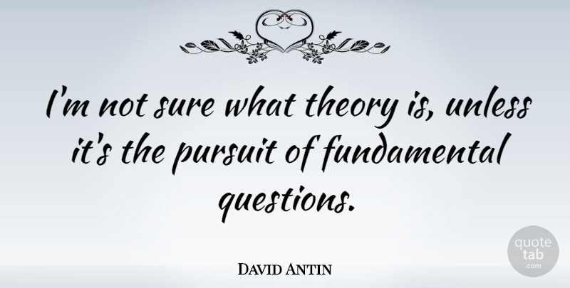 David Antin Quote About Fundamentals, Pursuit, Theory: Im Not Sure What Theory...