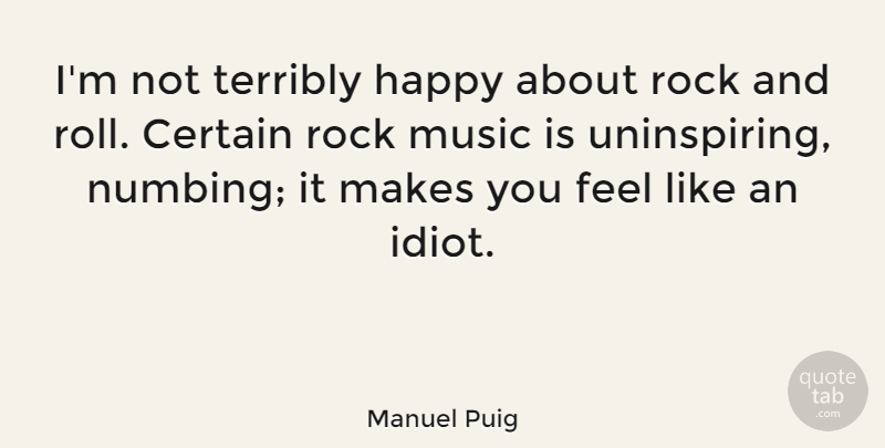 Manuel Puig Quote About Rock And Roll, Rocks, Literature: Im Not Terribly Happy About...