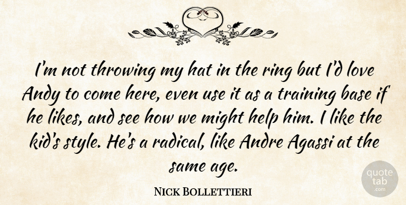 Nick Bollettieri Quote About Andre, Andy, Base, Hat, Help: Im Not Throwing My Hat...