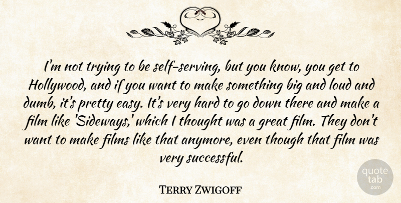 Terry Zwigoff Quote About Films, Great, Hard, Loud, Though: Im Not Trying To Be...