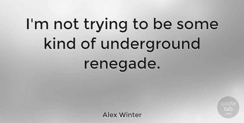 Alex Winter Quote About Trying, Kind, Renegades: Im Not Trying To Be...