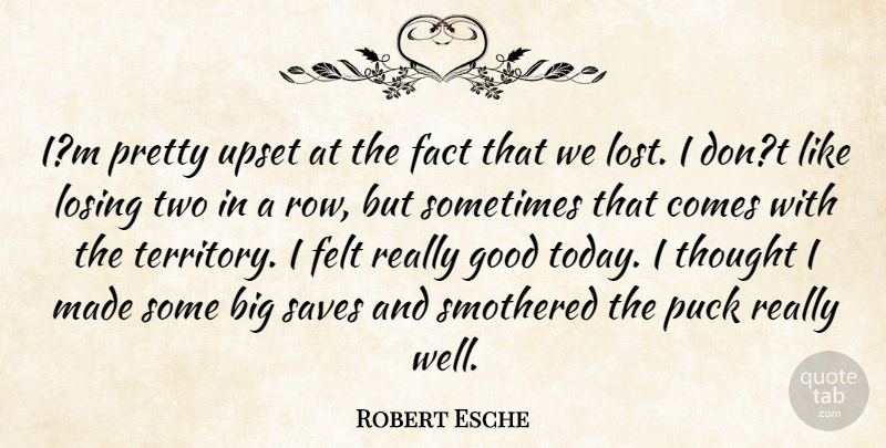 Robert Esche Quote About Fact, Felt, Good, Losing, Puck: Im Pretty Upset At The...