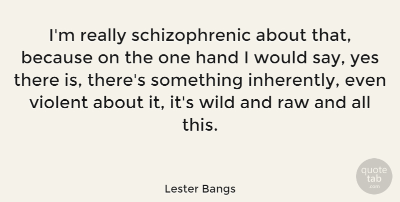 Lester Bangs Quote About Hands, Violent, Schizophrenic: Im Really Schizophrenic About That...