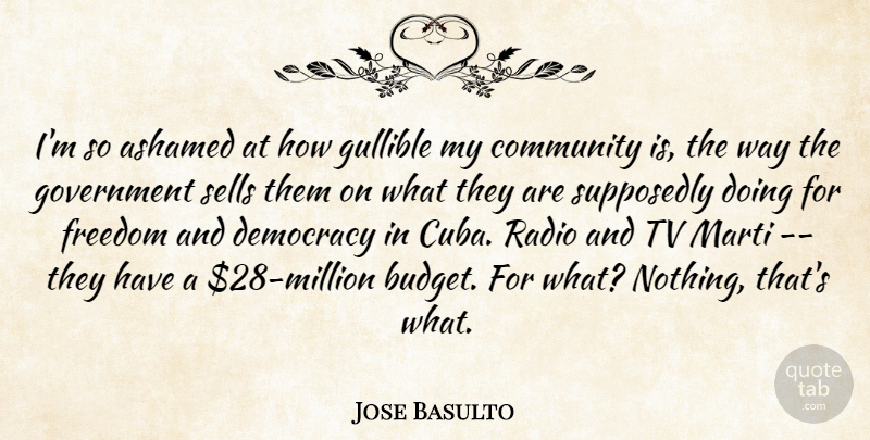 Jose Basulto Quote About Ashamed, Community, Democracy, Freedom, Government: Im So Ashamed At How...