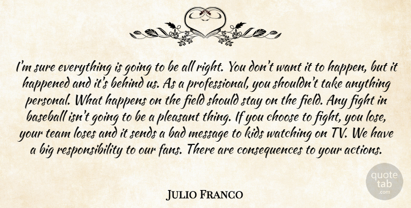 Julio Franco Quote About Bad, Baseball, Behind, Choose, Consequences: Im Sure Everything Is Going...
