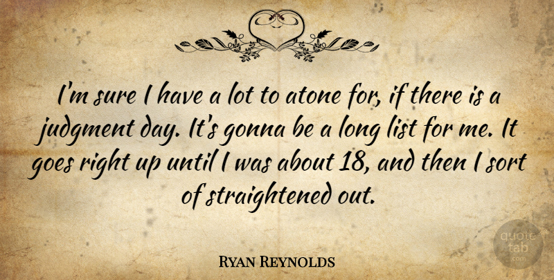 Ryan Reynolds Quote About Long, Lists, Judgment: Im Sure I Have A...