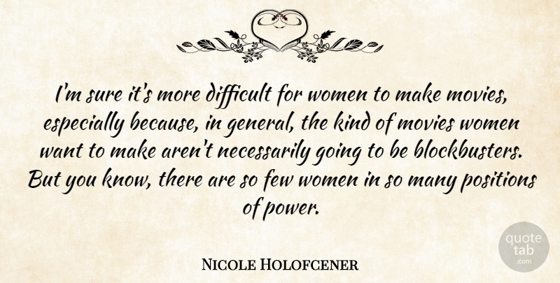 Nicole Holofcener Quote About Difficult, Few, Movies, Positions, Power: Im Sure Its More Difficult...
