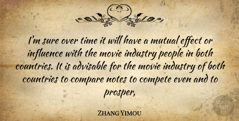 Zhang Yimou Quote About Both, Compare, Compete, Countries, Effect: Im Sure Over Time It...